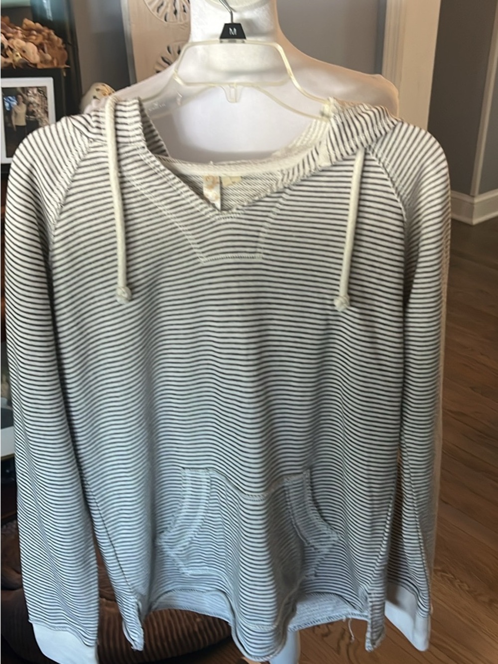 feathers White & Black Striped Crewneck Hoodie Sweater